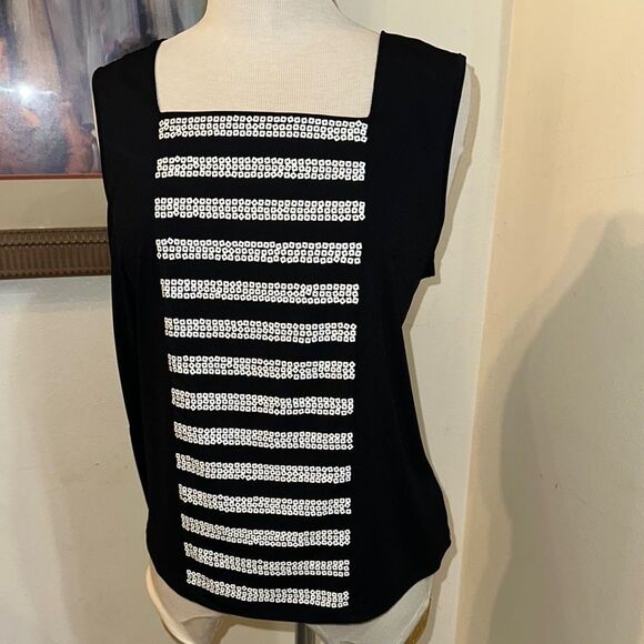 Bob Mackie Wearable Art Black w/ White Sequins Sleeveless Top Size Large - Picture 5 of 10